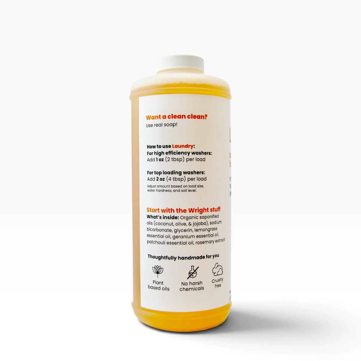 32 oz bottle of laundry soap sun kissed showing label of ingredients 